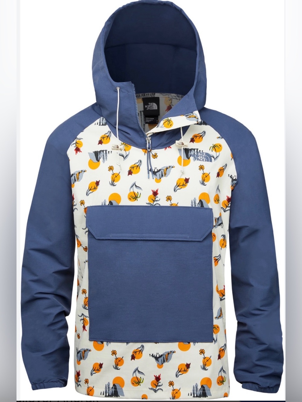 EUC The North Face Blue Floral Hooded Pullover Jacket Size M Outdoor Anorak